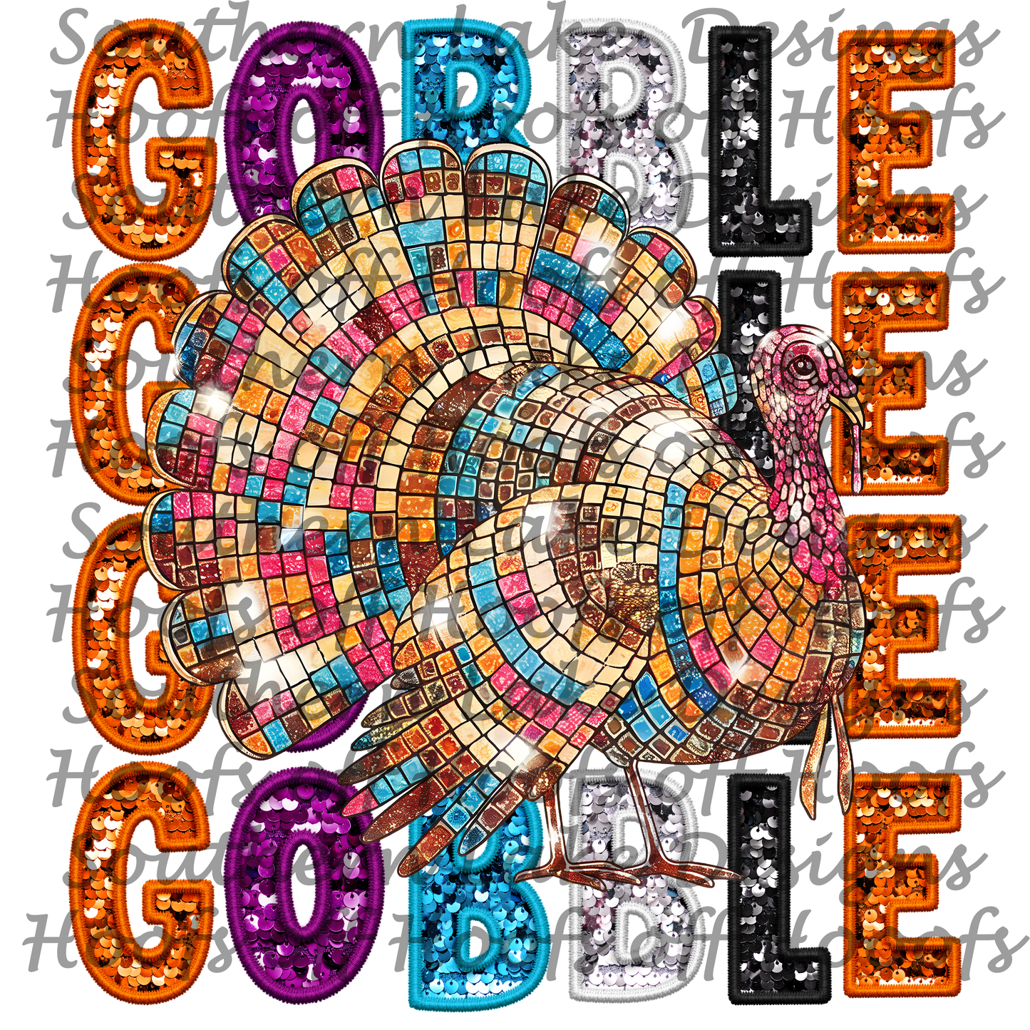 Gobble Gobble Gobble Gobble Turkey Digital Artwork